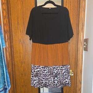 SHEIN Black and Brown Colorblock Midi Dress